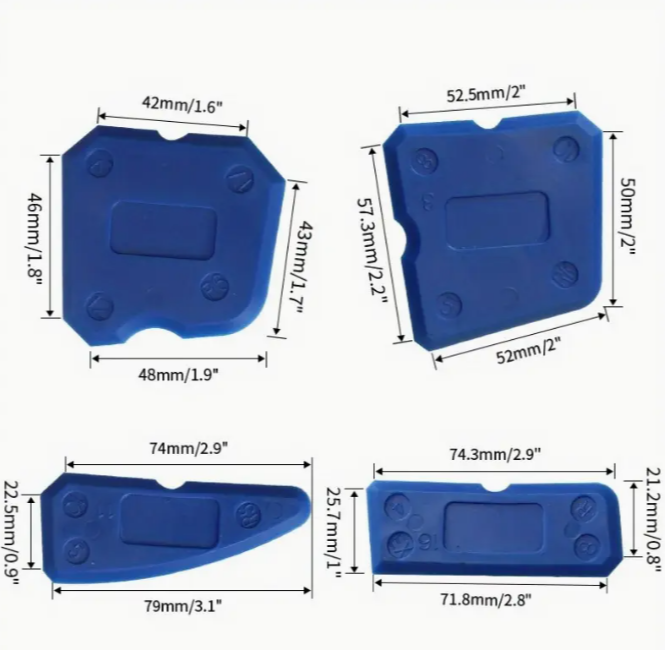 4 sealant tools laid out with size labels