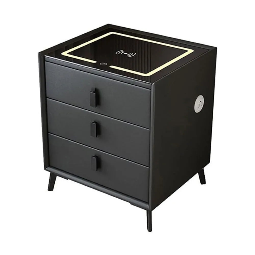 Functional smart end table with drawers dark grey