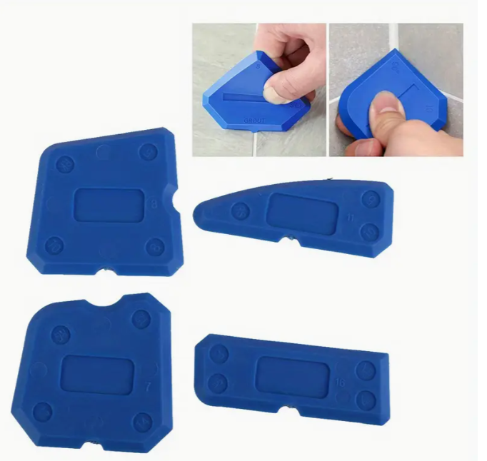 Caulking tool kit with 4 pieces displayed