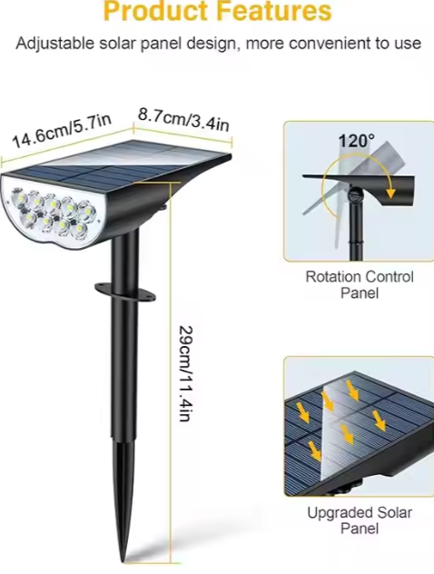 Side view of adjustable LED solar spotlight