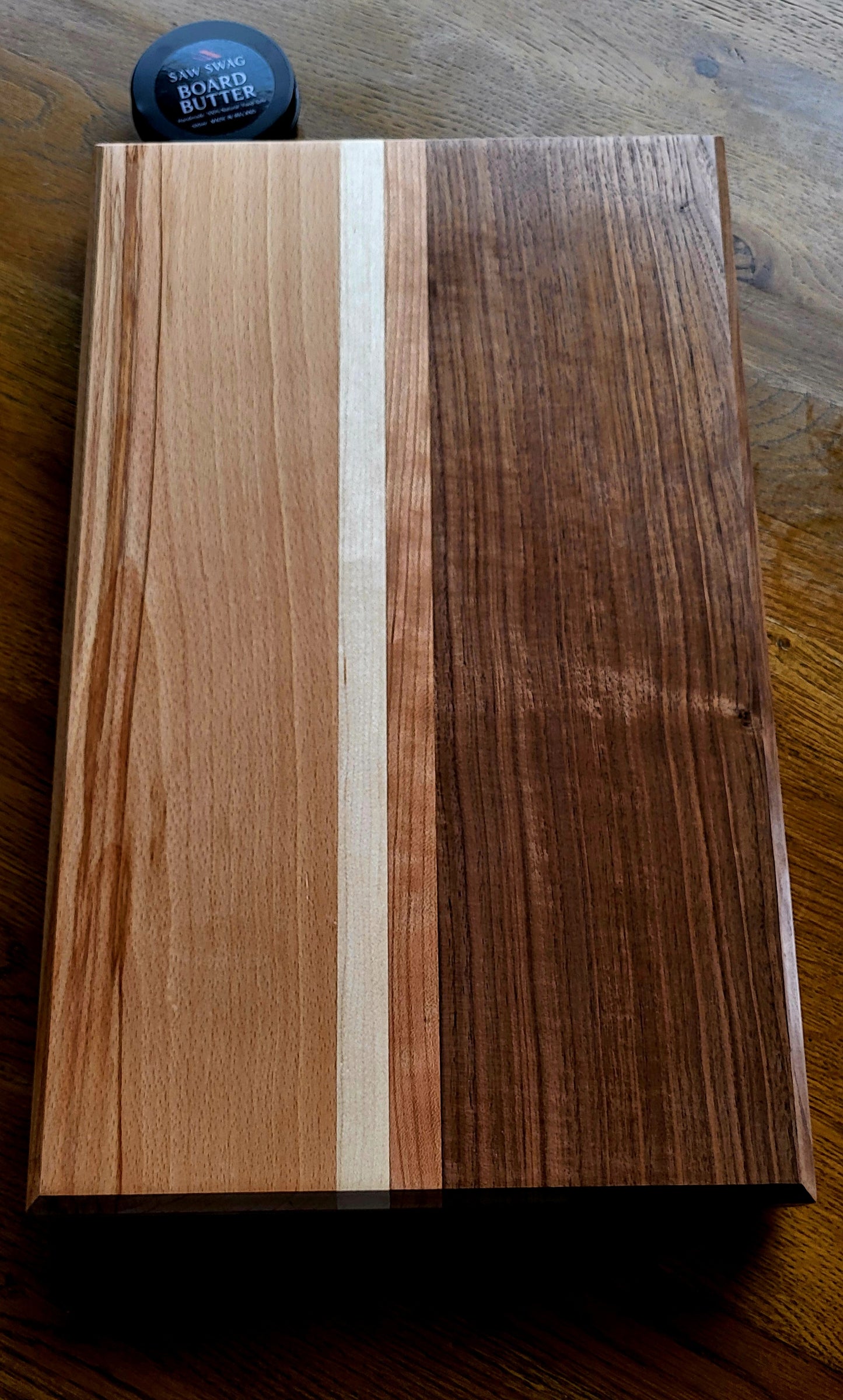 Overhead view of The Turlough on an oak farmhouse table with Saw Swag board butter