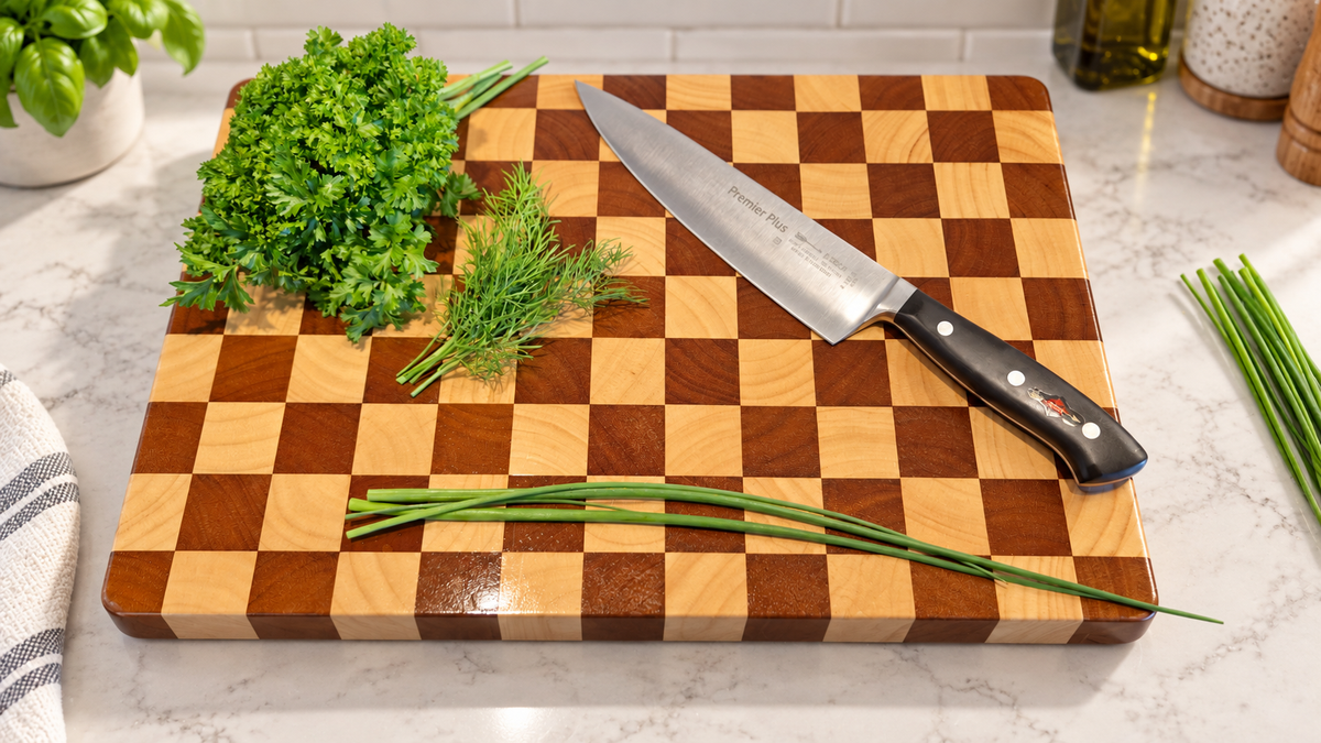 Rubberwood End Grain Butcher Block with Recessed Handles