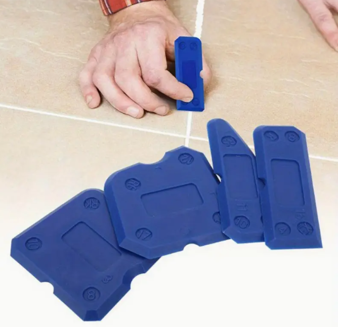 Non-scratch tool applying sealant along tile edge