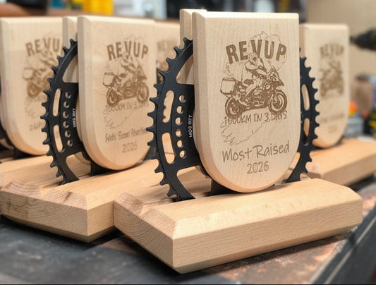 Custom artisan wooden corporate trophy made from solid maple and beech, designed as a premium recognition piece