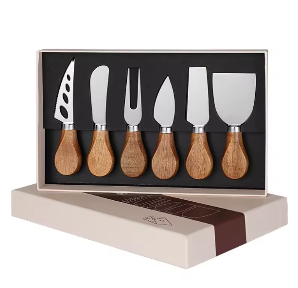 Cheese knife set with pronged, slim, and chisel blades