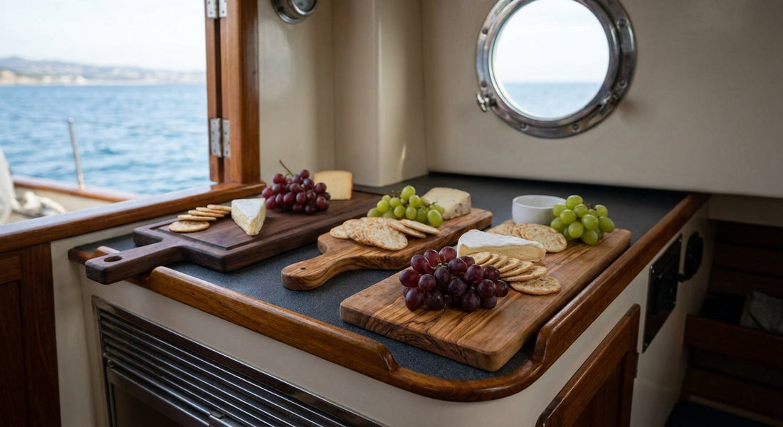 Wooden serving boards for a boat or yacht galley