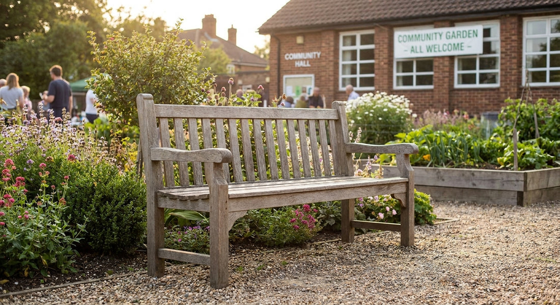 Wooden garden bench for a community hall garden