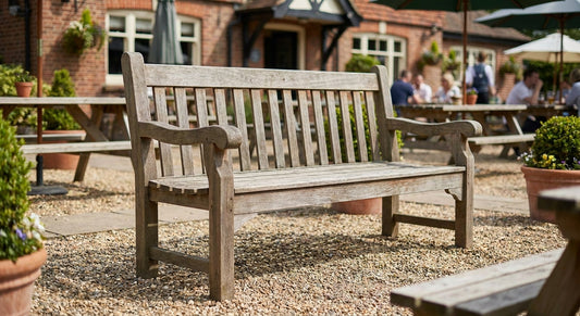 Wooden garden bench for a pub beer garden
