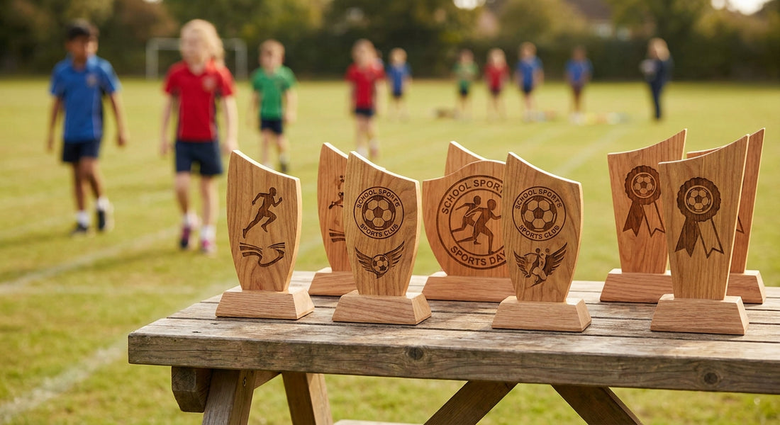 Wooden trophies for school sports days