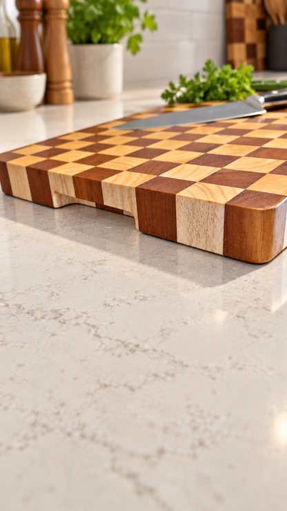 Rubberwood End Grain Butcher Block with Recessed Handles