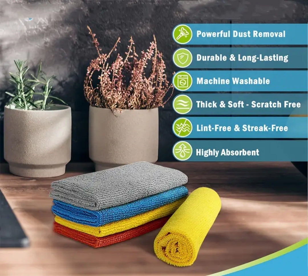 Reusable eco‑friendly microfiber cloths laid out on table