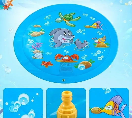 Garden water mat creating gentle splash for kids