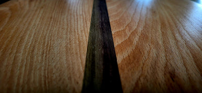 Top-down view of Irish walnut and beech cutting board