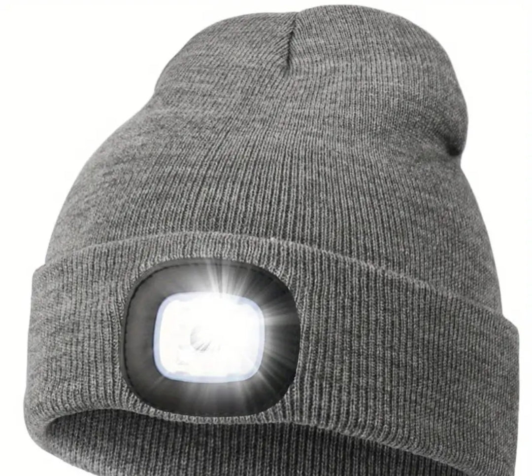 LED beanie hat showing built‑in front light