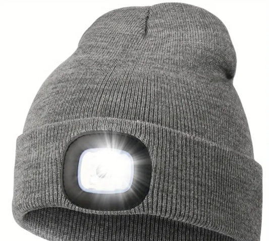 LED beanie hat showing built‑in front light
