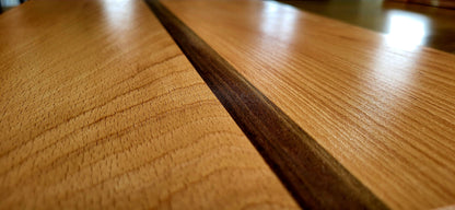 Close-up of walnut and steamed beech cutting board grain