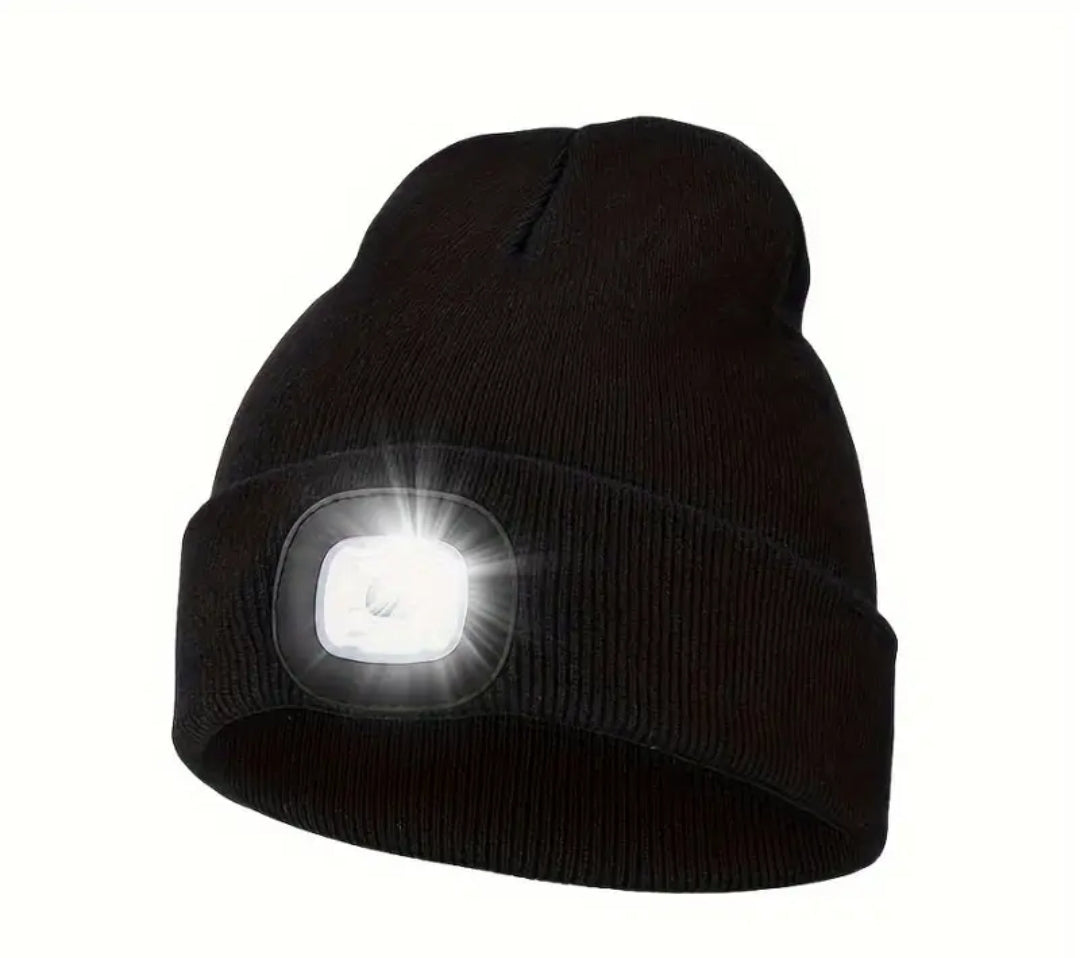 Close‑up of soft knit LED beanie texture