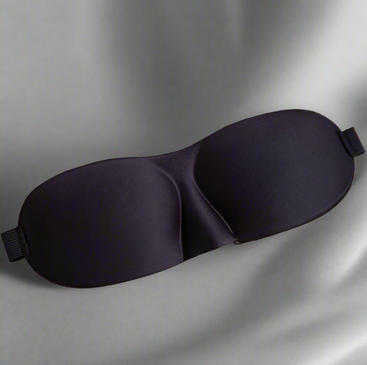 3D satin sleep mask with adjustable strap on white background
