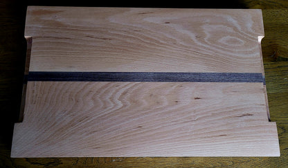 Top-down view of Irish walnut and beech cutting board