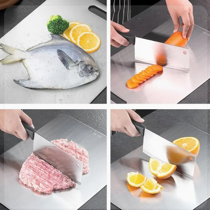 Double-sided cutting boards with sleek stainless steel finish