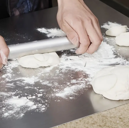 Lightweight food prep board with sleek metal surface