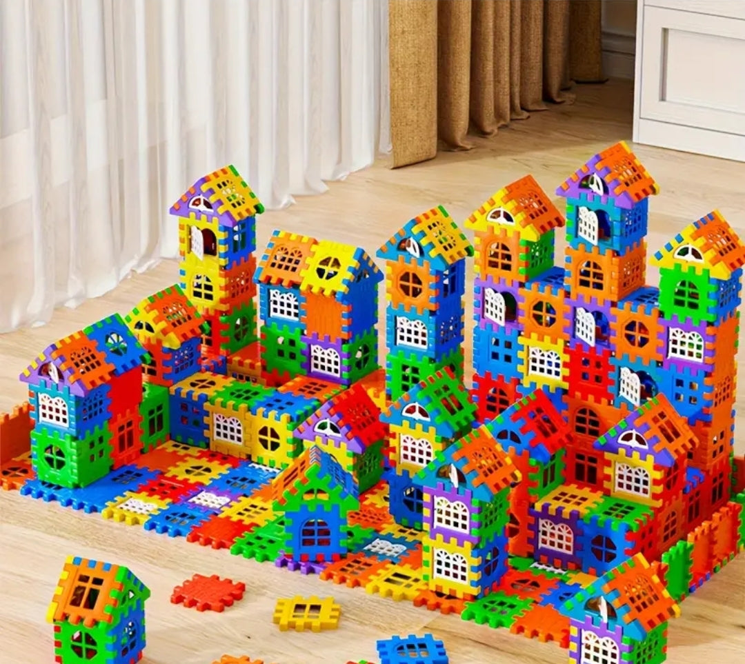 Assorted shapes and colours of interlocking pieces