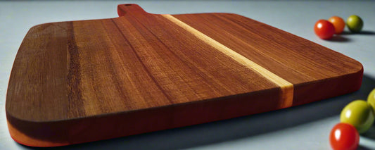 Large hardwood serving platter treated with professional Saw Swag food-safe mineral oil.