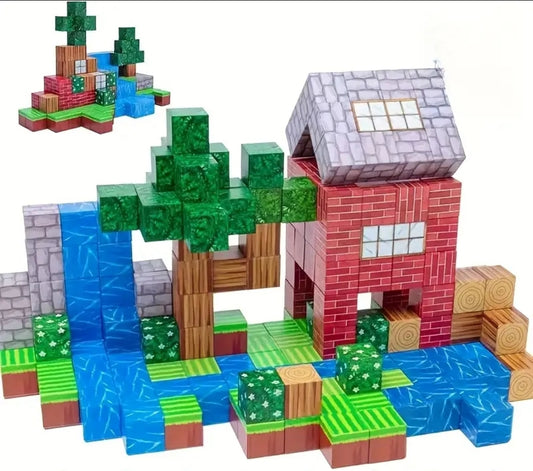 Child building with magnetic blocks on a playmat