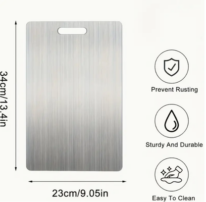 Non-porous stainless steel kitchen board on countertop
