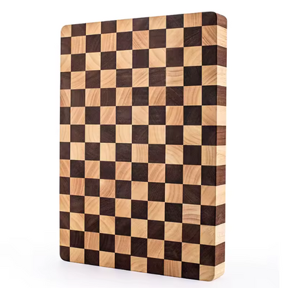 End grain wooden chopping board with contrasting chessboard pattern