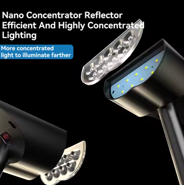 Solar spotlight highlighting shrubs and outdoor features