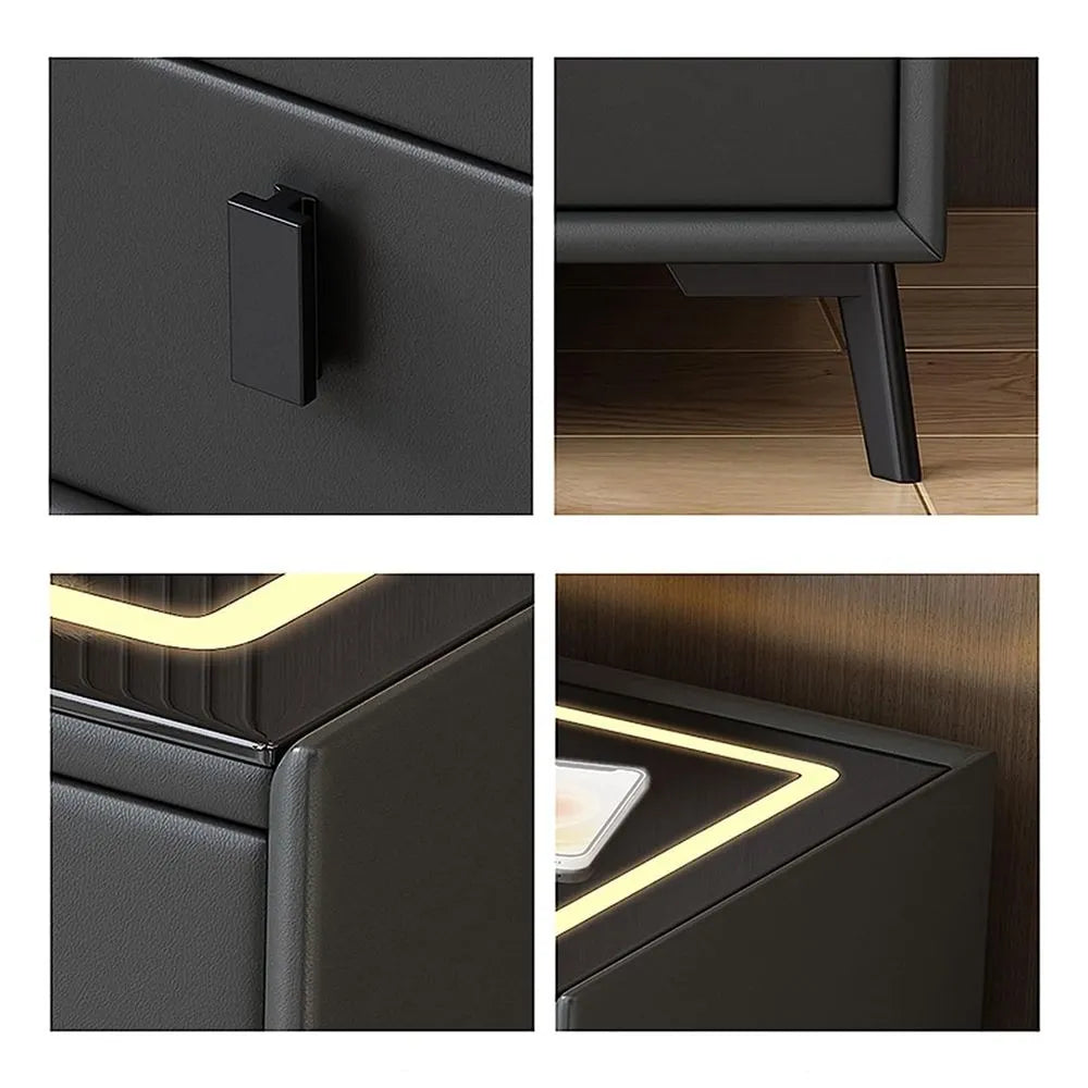 Bedside table with 3 drawers in dark grey